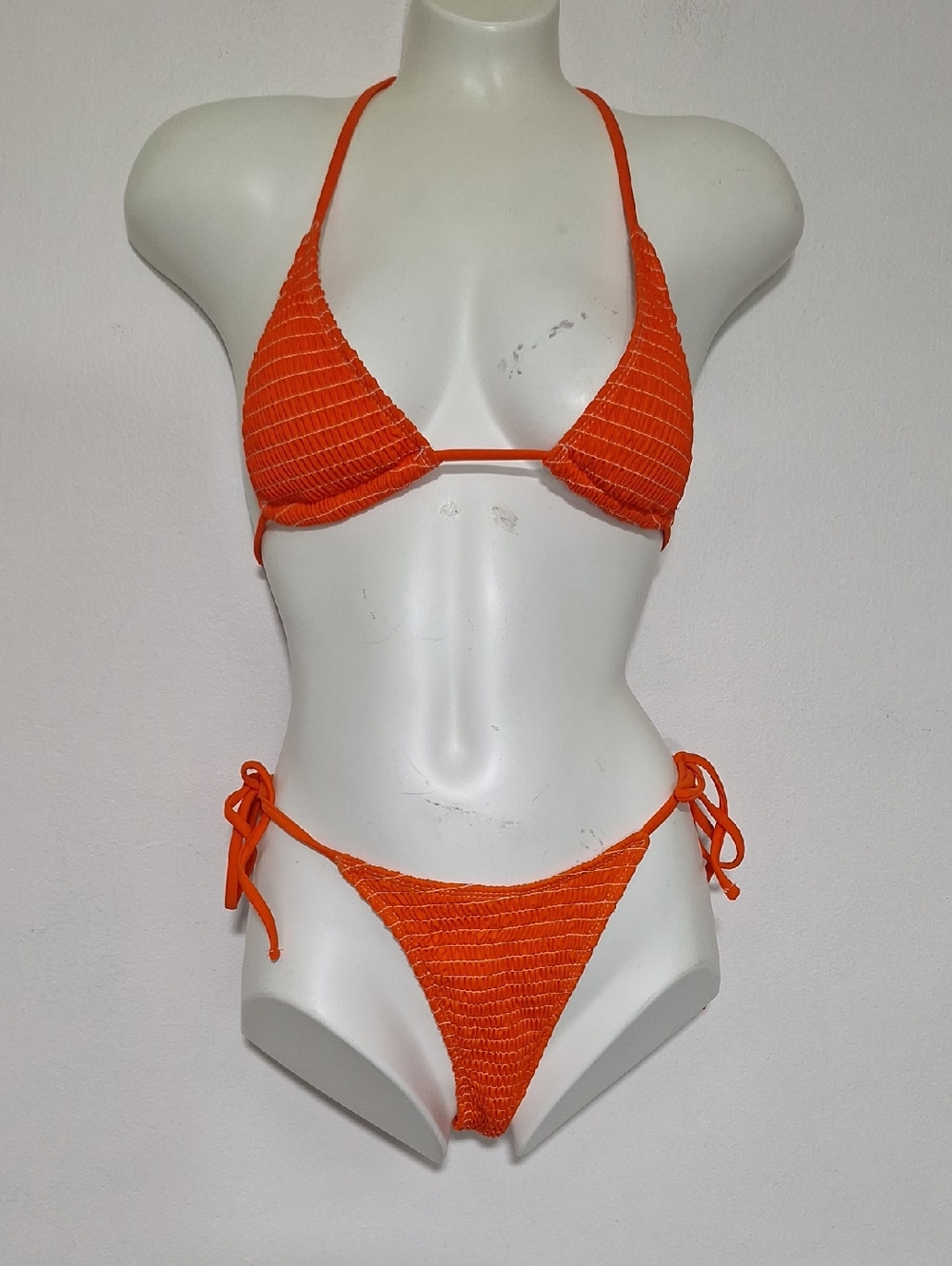 Orange Two-Piece Smocked Bikini Set Small